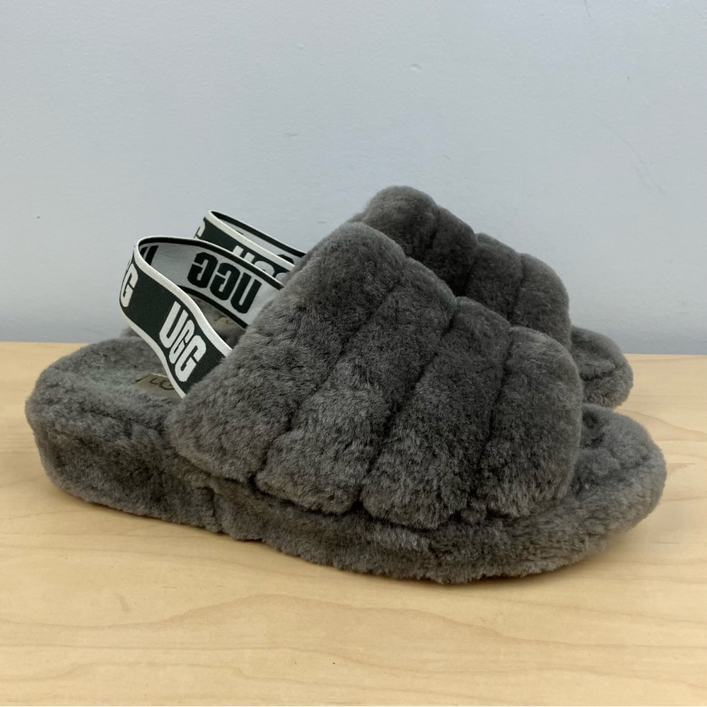UGG Women’s Size 7.0 Fluff Yeah Shearling Slide Slippers Gray Chunky